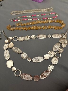 Silver-Tone Textured Multi-Disc Necklace - Silver